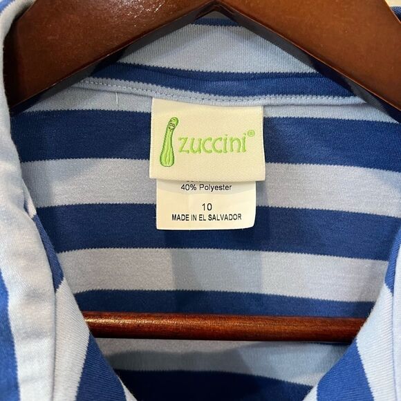 Boys New Blue Striped Polo with zip collar size 9 or 10 - Picture 3 of 12